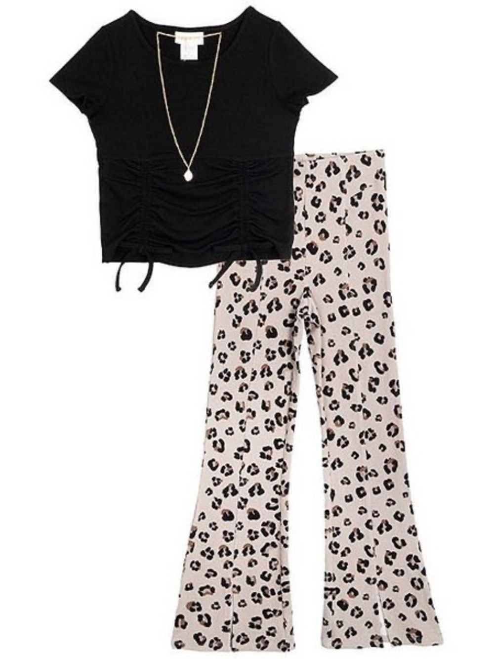 Tween Diva Girls Rib Knit Ruched Top Leopard Flare Pants Set Size 10 NWT